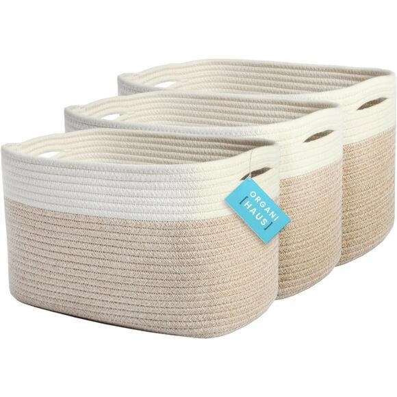 Set of 3 Rope Baskets for Organizing, Cotton Rope Basket, Shoe - Picture 1 of 7